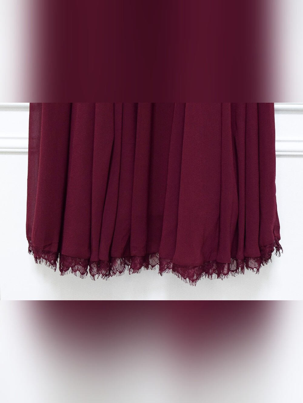 Dress The Population Alicia Dress Burgundy Chiffon Fit & Flare Lace Trim Size L - Picture 5 of 11